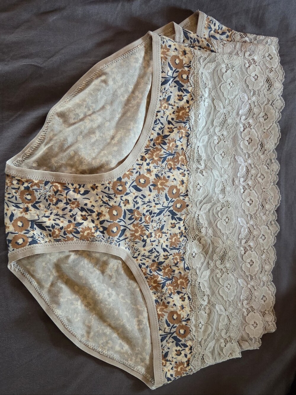 NWOT- Pact Women's Beige Floral Lace-Trim High-Waist Briefs (3pck)